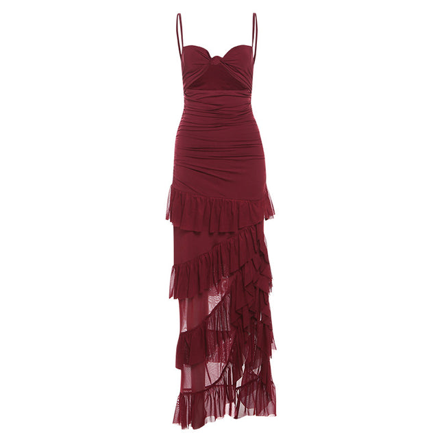 Damen Hollow-Out Seitenschlitz Rückenfreies Transparentes Spaghettiträgerkleid