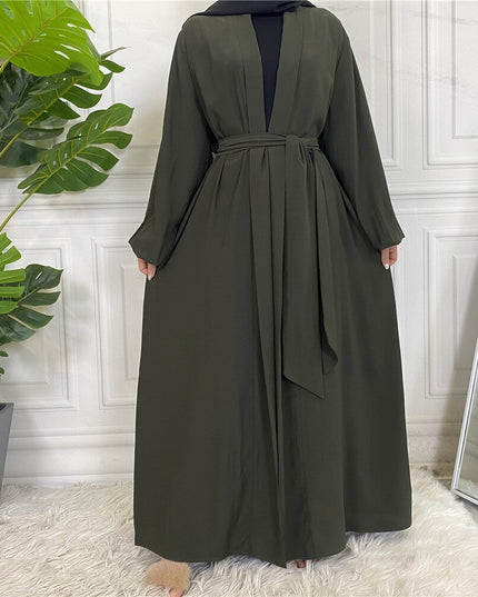 Fashion Simple Elastic Sleeved Djellaba Muslim Dress Dubai Full Length Soft Abaya Dubai Turkey Muslim Islam Robe With Belt