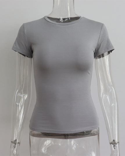 Lässige Mode Must-have Basic Kurzarm T-Shirts Rundhals Damen Oberteile Uni 2023 Sommer Slim Tops Kleidung