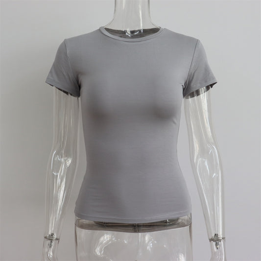 Casual Fashion Essential Basic Short Sleeve T-Shirts Round Neck Women's Tops Solid 2023 Summer Slim Tops Clothes