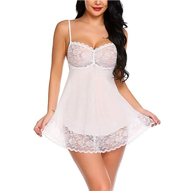 Märchenhaftes rückenfreies Tüll-Nachthemd, wunderschönes rückenfreies Spitzen-Gaze-Schlafkleid, Verführung, weißes, sexy Mesh, exotische Kleidung