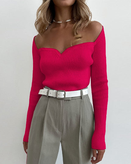 Elegante Damen-Oberteile mit eckigem Ausschnitt, modische Strick-Langarm-Oberteile, schmale, lässige Frühlings- und Herbstkleidung für das Büro
