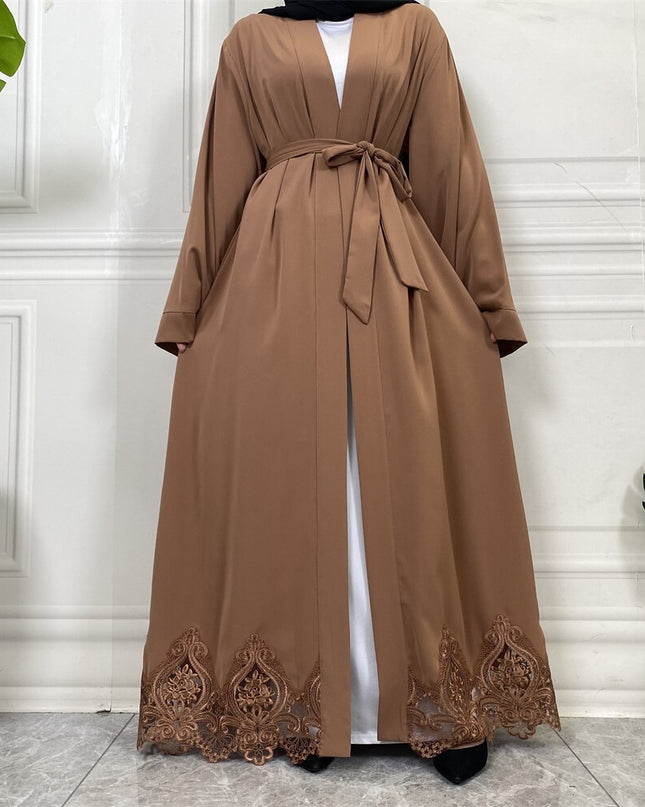 Djellaba Lace Embroidery Muslim Dress Dubai Fashion Satin Abaya Dubai Muslim Kimono Islam Robe