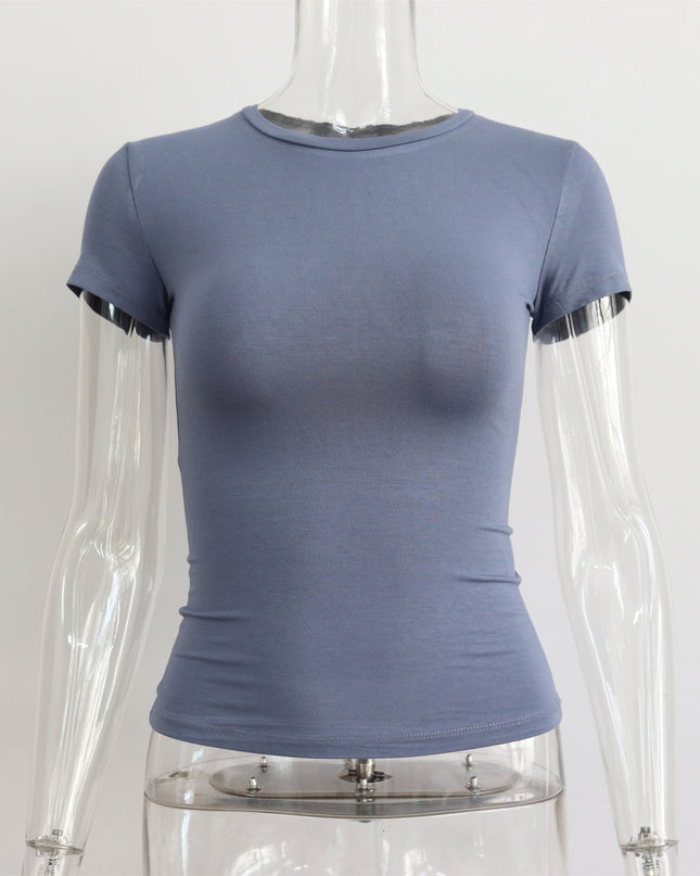 Lässige Mode Must-have Basic Kurzarm T-Shirts Rundhals Damen Oberteile Uni 2023 Sommer Slim Tops Kleidung