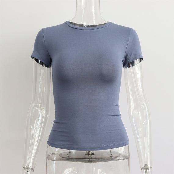 Casual Fashion Essential Basic Short Sleeve T-Shirts Round Neck Women's Tops Solid 2023 Summer Slim Tops Clothes