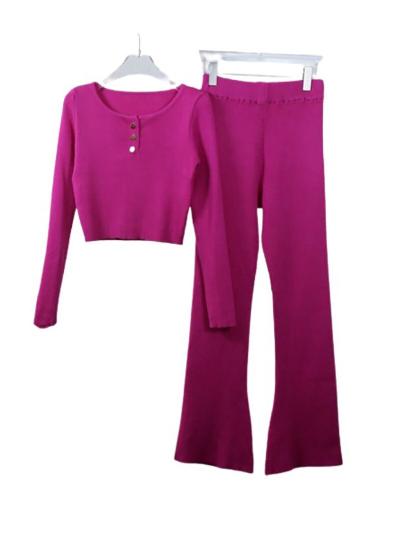 Ribbed Knit Sweater Matching Sets Long Sleeve Winter Tracksuit Knitted Two Piece Women Sets 2 Piece Knit Pants Sets For Women