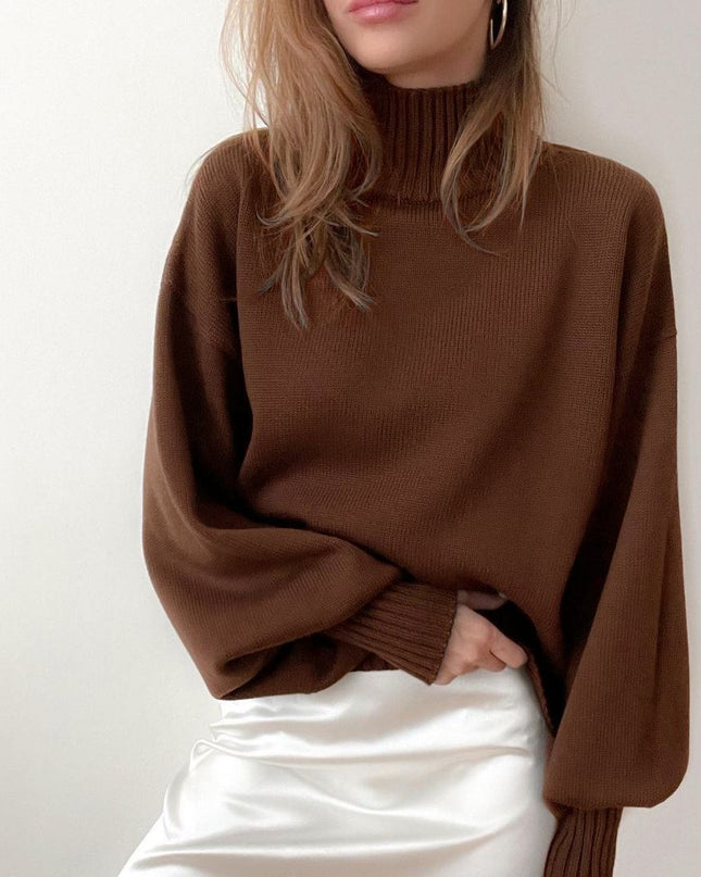 Fall Winter Knitted Puff Sleeve Sweaters for Women Pullovers Turtleneck Sweater Top Casual Fashion Outfits Clothes