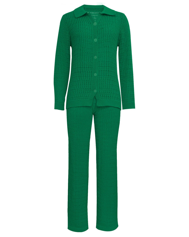 Autumn Winter Knit Suit Shirt and Pant Two Piece Sets Womens Outfits Holiday Casual Fashion Matching Sets Clothes