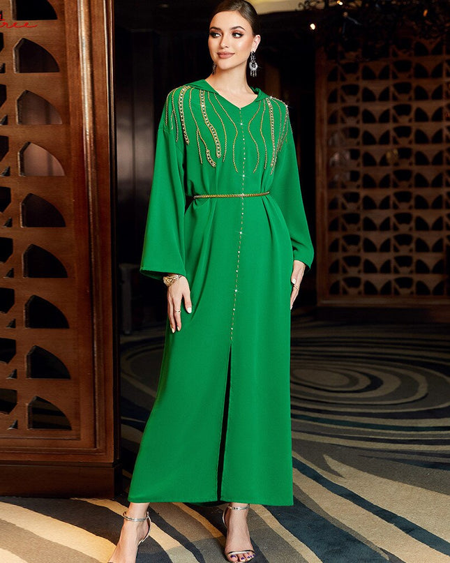Fashion Diamond Beading Party Dress Muslim Dress Long abayas Robes Fancy Maxi Dress French Stylish Modesty Islamic Dress Wy1573