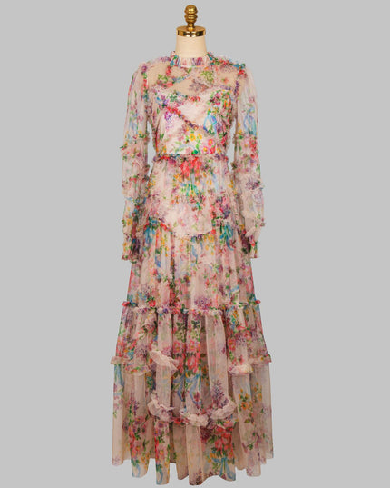 Boho Summer Floral Formal Occasion Evening Prom Dresses Long Sleeve Elegant Sexy Lace Maxi Long Cocktail Party Dresses For Women