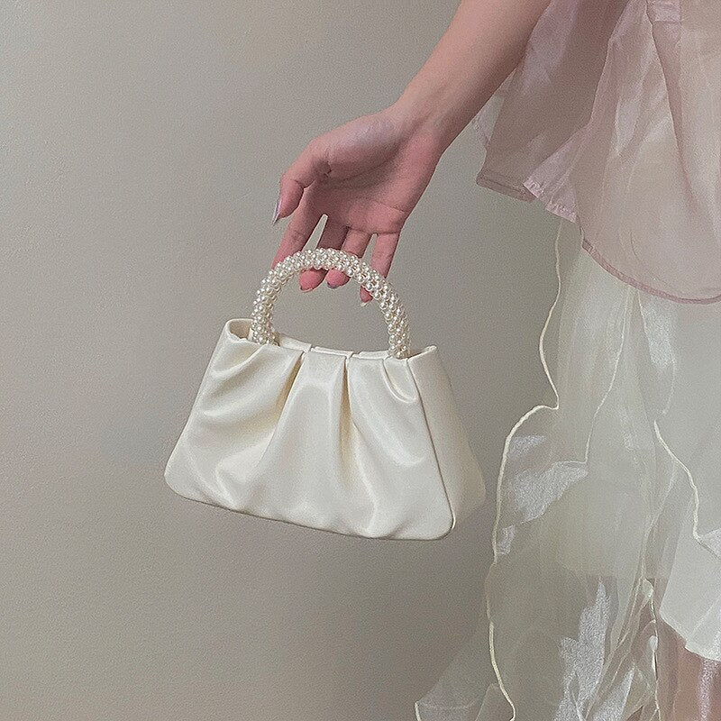 Sweet Pearl Handle Women's Small Shoulder Bags Pleated