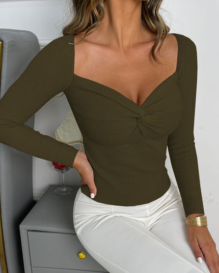 Freizeit-Mode, verdreht, gestrickt, Damen-Oberteile, Frühling, Herbst, Langarm-Pullover, elegant, Basic-Kleidung, einfarbig