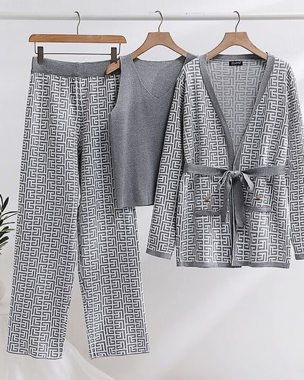 Elegant Knit 3 Piece Set Women Luxury Vest Cardigan Pants Suit Knitted Three Piece Women Sets Autumn Winter Knit Set Women 2023