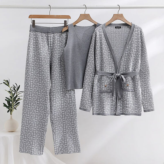 Elegant Knit 3 Piece Set Women Luxury Vest Cardigan Pants Suit Knitted Three Piece Women Sets Autumn Winter Knit Set Women 2023