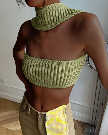 Cotton Knit Sleeveless Halter Sexy Crop Top for Women Outfits Summer Y2K Backless Strapless Tube Top Tee Clothes