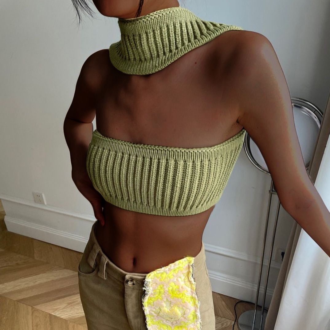 Cotton Knit Sleeveless Halter Sexy Crop Top for Women Outfits Summer Y2K Backless Strapless Tube Top Tee Clothes