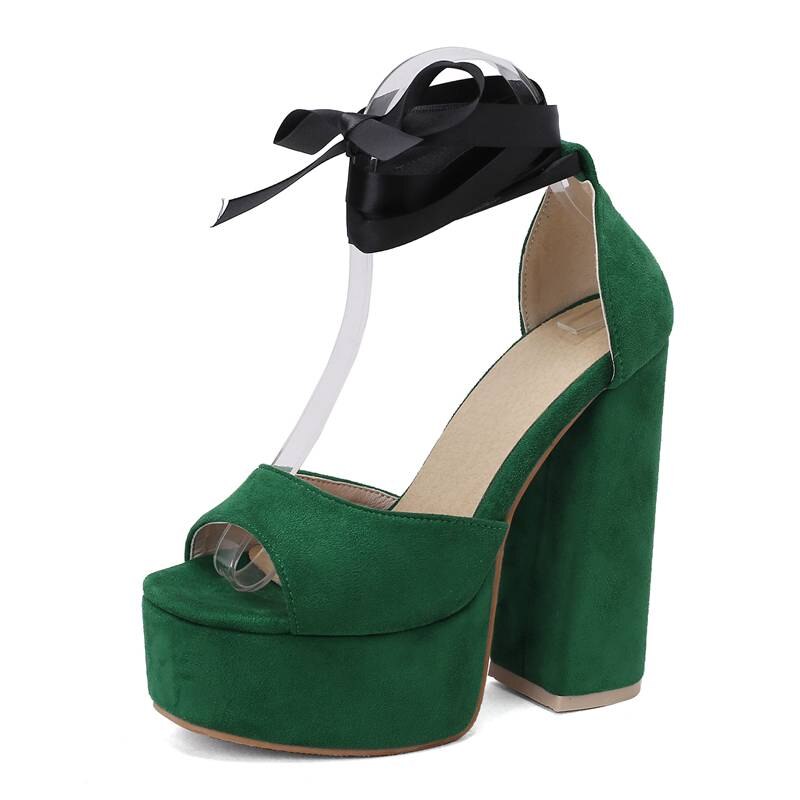 Women Sandals Peep Toe Flock Chunky Heel