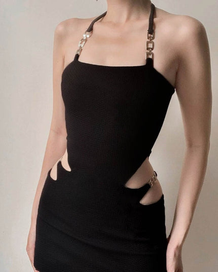 Elegantes Neckholder Sexy Cut Out Sommer Minikleid für Damen Club Party Rückenloses Träger Kurzes Kleid
