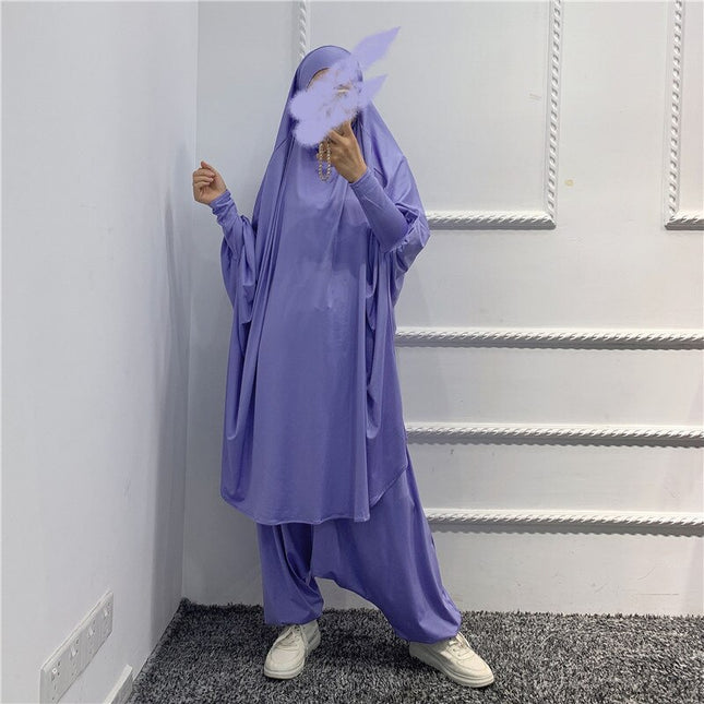 Islamisk huvtröja Muslimska klänningar Dräkter Bön Abaya Jilbab Abaya med haremsbyxor abaya Hel täckning 2-delade set Islamiska kläder
