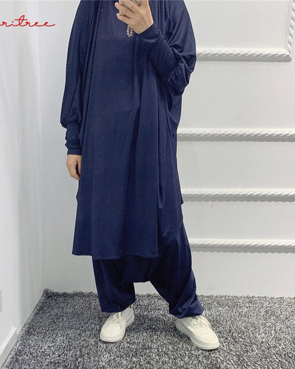 Islamic Hoodie Muslim Dresses Suits Prayer Abaya Jilbab Abaya with harem pants abaya Full Cover 2pcs sets Islamic Clothes