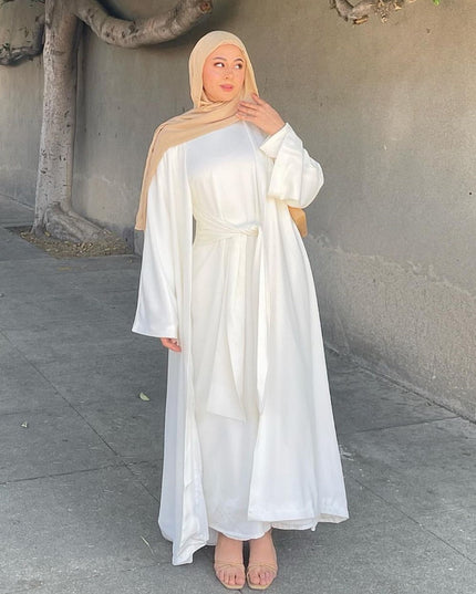 Ins modejellaba muslimska set 2 delar silkeslen muslimsk kostym elegant lång islamisk modest klädsel satin