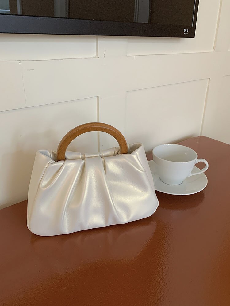 Sweet Pearl Handle Women's Small Shoulder Bags Pleated