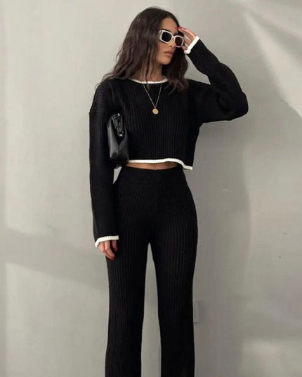 Fashion Knit Sweaters 2 Piece Sets Elegant Outfits for Women Casual Top and Pants Slit Sets Matching Sets Clothes