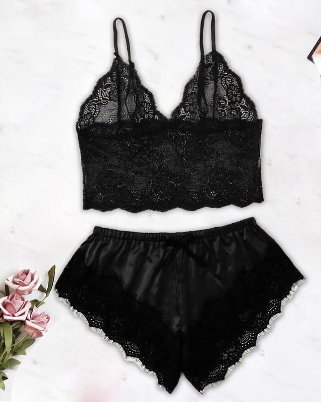 Ladies Sexy Pajamas Satin Pajamas Set Silk Lace Casual Two Piece Slings Fashion Solid Color Lingerie Women's Sexy Pajamas