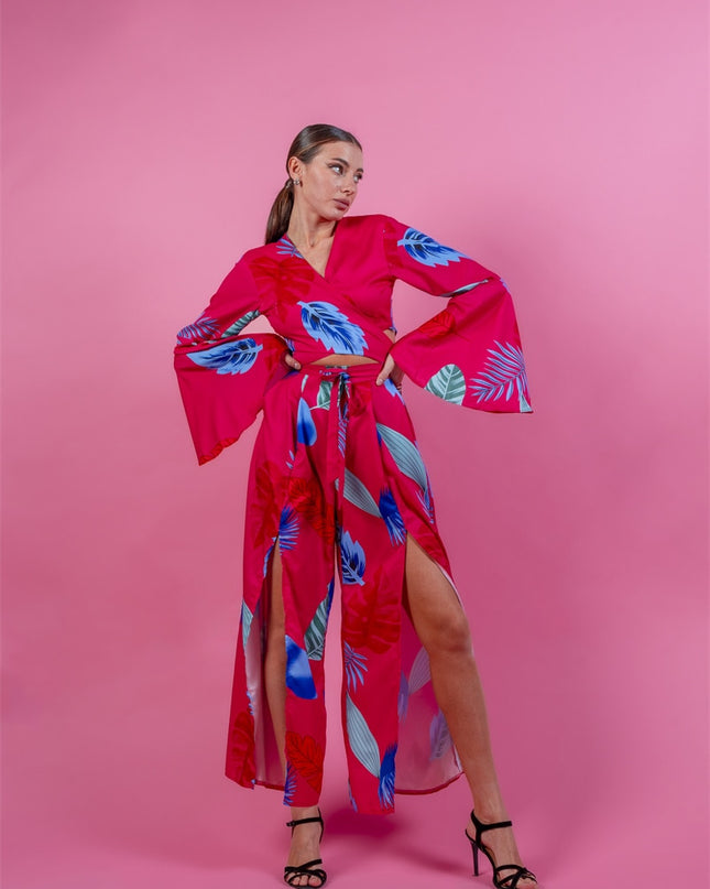 Boho Slit Sexy Tracksuit Women Two Piece Set Crop Top Pants Suit Casual Beach Loungewear 2 Piece Sets Womens Outfits Summer 2023