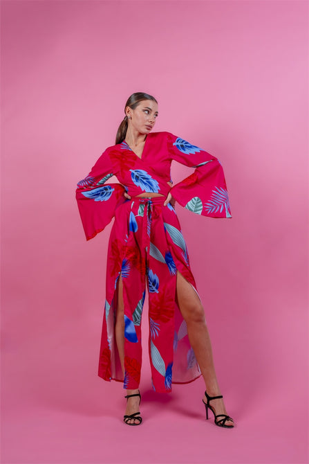 Boho Slit Sexy Tracksuit Women Two Piece Set Crop Top Pants Suit Casual Beach Loungewear 2 Piece Sets Womens Outfits Summer 2023