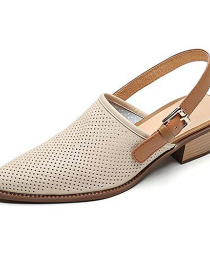 Women Sandals Pointed Toe Mid Heels Back Buckle Strap Female Mules Hollow Plus