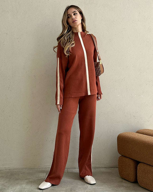 Casual Knit Tracksuit Women Two Piece Set 2 Piece Pant Sweater Matching Sets Loungewear Knit Suit Knitted Two Piece Women Sets