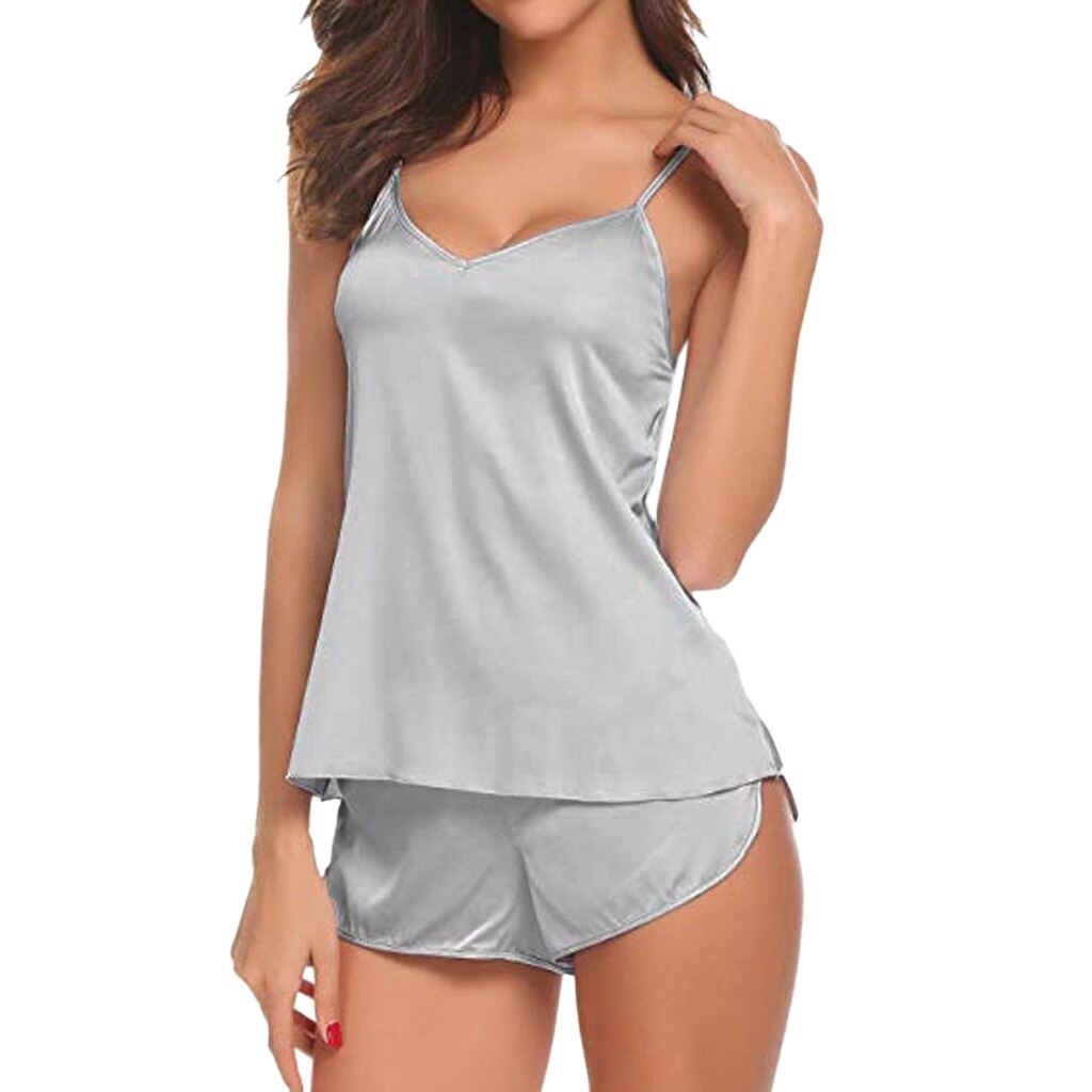 Ladies Sexy Pajamas Satin Pajamas Set Silk Lace Casual Two Piece Slings Fashion Solid Color Lingerie Women's Sexy Pajamas