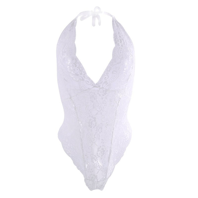 Spetsbody för kvinnor Sexig nätbody Erotisk ärmlös teddy Transparent djup V-lingerie Klänning Het erotisk underkläder