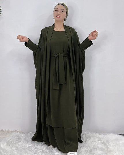 Djellaba Suits Abaya Dubai Two pieces Thicker Muslim Sets Dress Muslim Islam Abayas With Belt