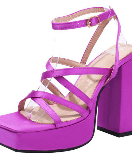 Shoes For Women Sandals Open Toe Block Heel  Buckle Strap Satin Large