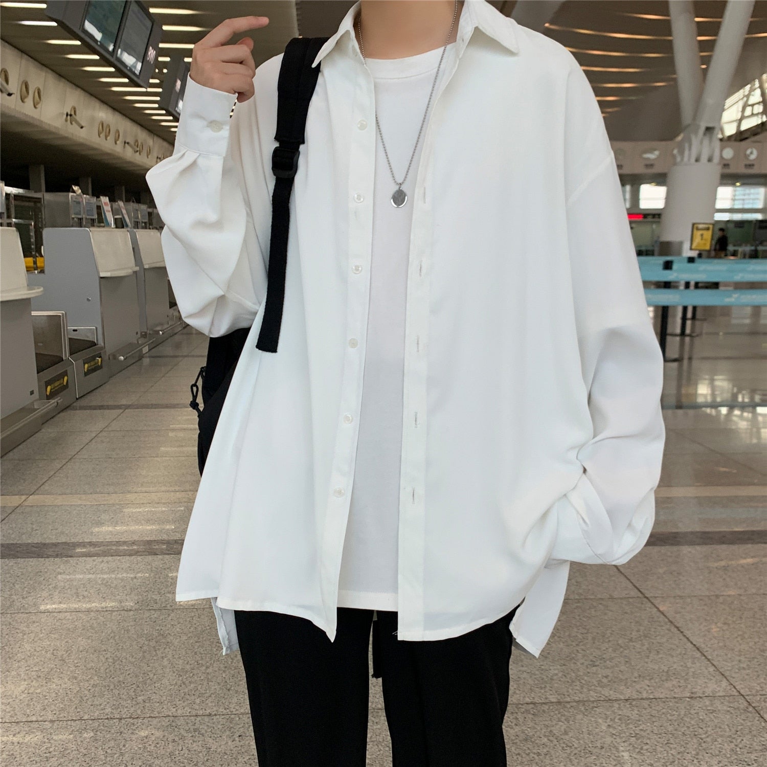Men Solid Shirts Clothing Vintage Clothes 2023 Mens Button Up Shirt White Harajuku Shirts Male Korean Fashion Blouses
