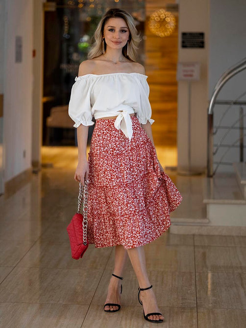 Summer Chiffon Two Piece Skirt Set Women Sexy Short Sleeve Crop Tops and Skirt Set Casual Streetwear 2 Pieces Set Women Outfit