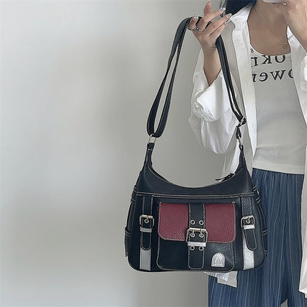 Hot Girls Retro Shoulder Bags Contrast Color Women's Vintage Messenger Bag New Trendy Cool Ladies PU Tote Purse Handbags