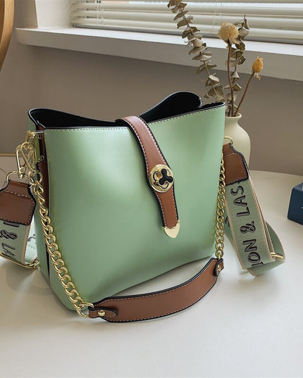 Leather Women's Shoulder Bags 2023 Elegant Chain Hasp Messenger Bag Ladies Medium Chic Crossbody Bag Green Female Wallet Handbag