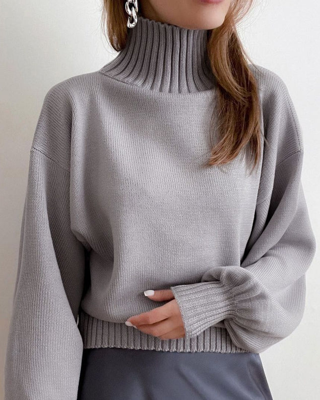 Fall Winter Knitted Puff Sleeve Sweaters for Women Pullovers Turtleneck Sweater Top Casual Fashion Outfits Clothes