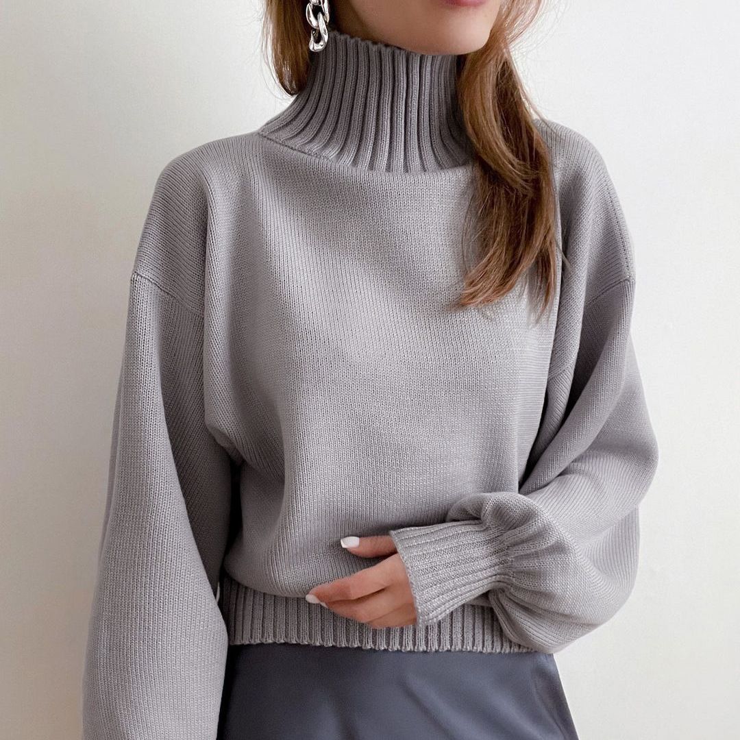 Fall Winter Knitted Puff Sleeve Sweaters for Women Pullovers Turtleneck Sweater Top Casual Fashion Outfits Clothes