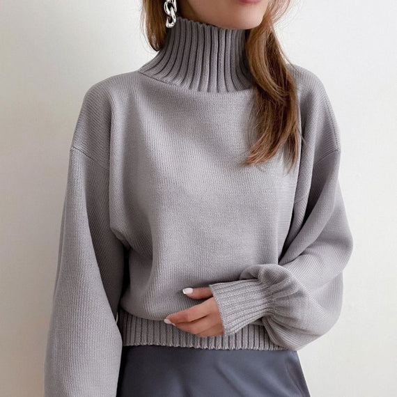 Fall Winter Knitted Puff Sleeve Sweaters for Women Pullovers Turtleneck Sweater Top Casual Fashion Outfits Clothes