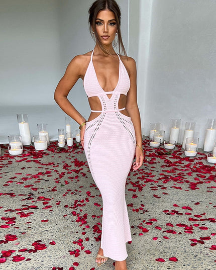 Summer Beachwear Hollow Out Maxi Dress Sexy Backless Halter Outfits for Women Party Bodycon Long Dresses Vestido