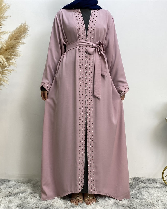 Hot Sell Satin muslim Dress diamond beading Smooth Silky Elegant Long Dresses Muslim Women Modest Wear Clothing EID robes