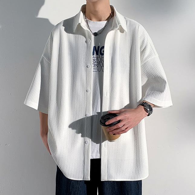 Summer Smooth Button Up Shirts 2023 Men Korean Fashion Vintage Shirts Japanese Streetwear Casual Short Sleeve Shirts