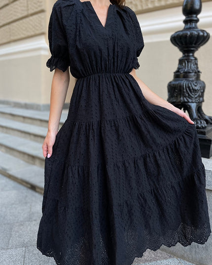 V Neck Elegant Beach Long Dresses Women Short Sleeve Hollow Floral Evening Dresses Ruffle Sexy Maxi Dress For Women Summer 2023