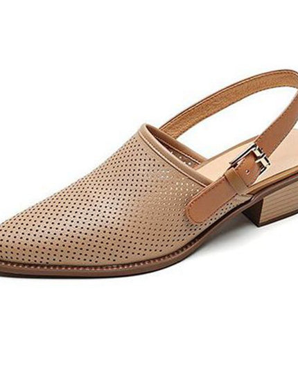 Women Sandals Pointed Toe Mid Heels Back Buckle Strap Female Mules Hollow Plus