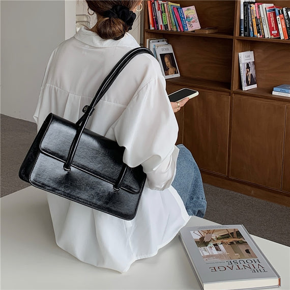Retro Simple Women's Underarm Bag Vintage Green Ladies Square Shoulder
