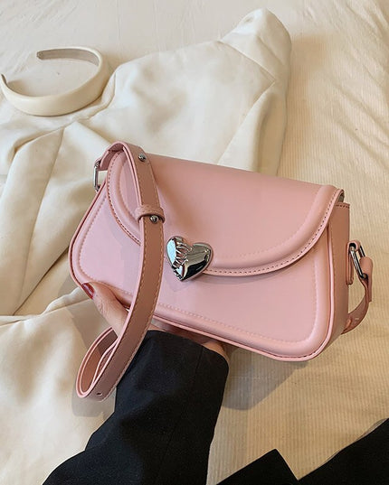 Elegant Pu Leather Women's Shoulder Bags Love Heart Hasp Ladies Underarm